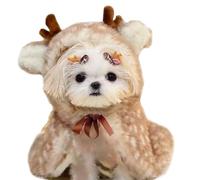 ANIAC Christmas Puppy Reindeer Costume Xmas Dog Elk Cloak with Antlers Cat Santa Cape Christmas Dog Outfit for Small Medium Dog (Medium, Brown)