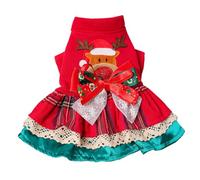 ANIAC Christmas Small Dog Dress Sweater Reindeer Pet Costume Winter Girl Puppy Clothes with Bow Holiday Cat Apparel Christmas Dog Outfit Warm Pet Clothing (Red, Medium)