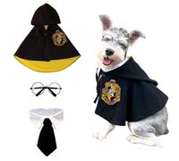 ANIAC Dog Cat Halloween Costume 3 Pieces Pet Clothes with Cloak Glasses Tie Halloween Outfit Puppy Wizard Cosplay for Kitten Cat Small Dogs (Black + Yellow)