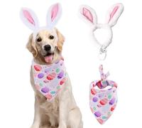ANIAC Easter Dog Headband and Egg Bandanas Set Plush Bunny Ears Costume for Small Medium Large Dog Pet Easter Costume Accessories for Cat Dog (Pink H+Bandana, Large)