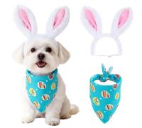 ANIAC Easter Dog Headband and Egg Bandanas Set Plush Bunny Ears Costume for Small Medium Large Dog Pet Easter Costume Accessories for Cat Dog (Blue Bandana, Small)