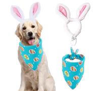 ANIAC Easter Dog Headband and Egg Bandanas Set Plush Bunny Ears Costume for Small Medium Large Dog Pet Easter Costume Accessories for Cat Dog (Blue Bandana, Large)