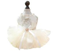 ANIAC Embroidered Dog Dress for Small Dog Girl Puppy Clothes with Leash Ring Dog Wedding Dress with Lace Tutu Cat Apparel Chihuahua Yorkie Clothes for Birthday Wedding (Small, Champagne)