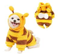 ANIAC Fleece Dog Hoodies with D-Ring Autumn Winter Puppy Clothes for Small Dogs Bumblebee Cat Apparel Cold Weather Coat Funny Dog Bee Costume for Christmas Halloween (Yellow, Small)