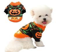 ANIAC Halloween Small Dog Sweater Pumpkin Cat Turtleneck Knitwear Warm Pet Halloween Costume Pumpkin cat Outfit Holiday Puppy Dog Clothes for Girl Boys (Black+Orange, Medium)