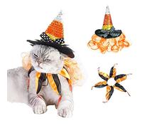 ANIAC Pet Halloween Costume Cat Witch Hat and Collar Set Puppy Magic Wizard Cap with Wig Dog Holiday Party Cosplay Head Accessories Kitten Funny Topper Head wear