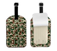 Aniaml Camouflage Green Printed PU Leather Bag Tag, Personalized Baggage Label, Privacy Flap ID Shield, for Vacation
