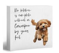 ANIANG Cavapoo Gifts Wooden Box Sign, Funny Dog Kitchen Desk Decor, Gifts for Dog Lovers Owners Women, No Kitchen Is Complete without Wood Block Box Sign for Office Home Wall Shelf Decor