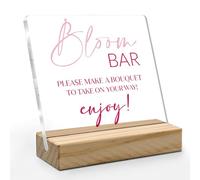 ANIANG Flower Bar Desk Decor, Acrylic Wedding Signs, Bloom Bar Sign, Bridal Shower Sign, Wedding Accessories for Reception, Bloom Bar Supplies Acrylic Plaque Sign with Wood Stand for Wedding Decor