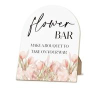 ANIANG Flower Bar Desk Decor, Flower Bar Sign, Bridal Shower Wood Arch Sign, Wedding Flowers, Wedding Accessories for Reception Wooden Signs with Stand for WeddingReception Pink Decor, 8x10 Inch