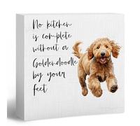 ANIANG Goldendoodle Gifts Wooden Box Sign, Dog Kitchen Decor, Golden doodle Gifts for Women Dog Lovers, No Kitchen Is Complete without Wood Block Box Sign for Office Home Wall Shelf Decor