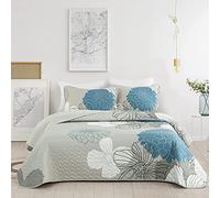 Anibedding Blue Floral Pattern Queen Size Quilt Set - 3 Pieces Quilt Coverlet Elegant Bohemian Bedspread with 2 Pillowcases Soft Lightweight Bedding Quilt Set for Adults (Blue,90"x90")