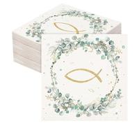 Anicy Pack of 40 Confirmation Napkins with Eucalyptus Design - Elegant Table Decoration for Christening, First Communion & Communion - High-Quality Paper Napkins, 33 x 33 cm for Festive Occasions