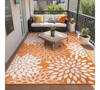 Anidaroel Outdoor Rugs 6x9ft for Patios Clearance Waterproof, Reversible Tropical Plastic Straw Camping Mat Outside Rug, Large Outdoor Area Rug for RV, Porch, Deck, Balcony, Picnic(Orange,6'x9')