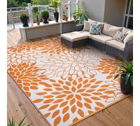 Anidaroel Outdoor Rugs 8x10ft for Patios Clearance Waterproof, Reversible Tropical Plastic Straw Camping Mat Outside Rug, Large Outdoor Area Rug for RV, Deck, Balcony, Picnic(Orange,8'x10')