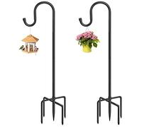ANIDEER Outdoor Shepherds Hook with 5 Prong Bases, Black, 2 Packs, 36 inches Tall, Garden Hanging Stake for Bird Feeder, Solar Light, Plant Hanger, Wedding Decor, Metal Hanger Hooks