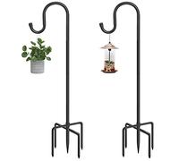 ANIDEER Outdoor Shepherds Hook with 5 Prong Bases, Black, 2 Packs, 48 inches Tall, Garden Hanging Stake for Bird Feeder, Solar Light, Plant Hanger, Wedding Decor, Metal Hanger Hooks