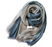 ANIDL Cotton Linen Fashion Scarf,Gradient Two-tone Four Season Scarf Shawl Beach Gauze,Long Lightweight Travel scarf 75"×35", Light Blue + Light Grey, One Size