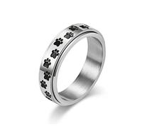 ANIEJUFI Men's Women's Stainless Steel Fidget Spinner Rings Puppy Dog Cat Paw Cute Animal Footprints Stress Relieving Anxiety Ring, Metal, No Gemstone