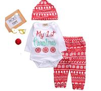 Anigood Baby Boy Girl Newborn First Christmas Clothe Romper Pant Hat Outfit 4Xpieces Set (3-6 Months)