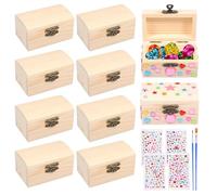 Anihet 10 Pcs Small Wooden Treasure Chest Unfinished Wooden Treasure Boxes with Lid Locking Clasp Small Blank Craft Box for DIY Craftwork Jewelry Storage and Party Favor (9×5.5×5cm) (Style 2)
