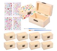 Anihet 10 Pcs Small Wooden Treasure Chest Unfinished Wooden Treasure Boxes with Lid Locking Clasp Small Blank Craft Box for DIY Craftwork Jewelry Storage and Party Favor (9×5.5×5cm) (Style 1)