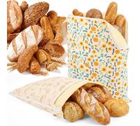 Anihet 2 Pack Beeswax Bread Bags, Large Natural Beeswax-Cotton Linen Storage Bag with Zipper and Handle, Reusable Freshness Keeper for Homemade, Sourdough, Bakery Essentials(Style 2)