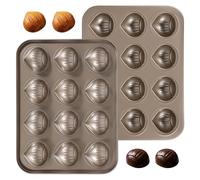 Anihet 2 Pack Madeleine Cake Pan, 12 Cavities Non Stick Chestnut Shape Madeline Tray, Heavy Duty Carbon Steel Cookie Cake Scone Baking Mold for Oven Baking, Gold