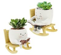 Anihet 2Pcs Cute Smile Plant Pots, Rocking Chair Resin Planter with Drainage Hole Decorative Succulent Pots for Garden Office Outdoor, Idea Gifts for Women, Teacher