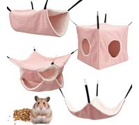 Anihet 4 Pack Hamster Hammock Set, Double-Layer Hanging Bed Set Soft Velvet Guinea Pig Cage Accessories, Pet Hammock for Parrot Ferret Squirrel Hamster Rat Playing Sleeping(Pink)