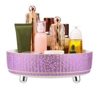 Anihet Bling Perfume Makeup Organizer, 360° Rotating Rhinestone Bathroom Organizer Make up Brushes Lipsticks Holder, Rotating Cosmetics Storage for Countertop Vanity Women Girl Essential(Purple)