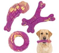 Anihet Dog Toys for Aggressive Chewers, 3 Pack Indestructible Dog Toys for Medium Large Dogs, Real Bacon Flavored Dogs Chew Toy for Teeth Cleaning, Boredom(Purple)