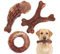 Anihet Dog Toys for Aggressive Chewers, 3 Pack Indestructible Dog Toys for Medium Large Dogs, Real Bacon Flavored Dogs Chew Toy for Teeth Cleaning, Boredom(Flesh color)