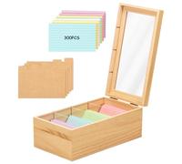 Anihet Indices Card Box Set, 3x5 Wooden Origanizer Recipe Box with 300 6-Color Tabbed Divider Cards, Flash Card Storage Boxes Desktop Notecard Holder for Study, Filing Office Revision Recipe Notes