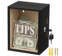 Anihet Lockable Tips Box, Wooden Wall Mounted Donation Box with Clear Acrylic Window, Countertop Money Storage Container Suggestion Boxs for Restaurant, Bar, Cafe(Black)