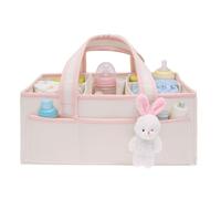 Anihet Nappy Caddy Organiser with Compartments and Handle, Portable Felt Nursery Diaper Storage Basket, Newborn Essentials Registry Baby Shower Gifts for Boys Girls (Pink)