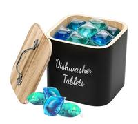 Anihet Wooden Laundry Pod Container with Lid, Washing Tablet Storage Container Dishwasher Pod Holder, Multipurpose Detergent Organizer for Kitchen Laundry Bathroom(Black)