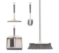 Anika 4-Piece Household Cleaning Set/Dish Brush with Scraper, Indoor Broom, Dustpan & Brush, Window Squeegee/Durable Nylon Bristles, Non-Slip Handles, Space-Saving Hangable Design 66599