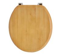Anika 92430 Pine Effect Toilet Seat Chrome Plated Hinges, 43 x 37.5cm