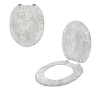 Anika 92549 Grey Marble Effect Toilet Seat/Chrome Hinges/Easy Installation / 43cm x 37.5cm