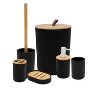Anika Bathroom Accessory Set/Modern Bathroom Essentials Set/Includes Toothbrush Holder, Waste Bin, Toilet Brush, Cup, Soap Dish and Soap Dispenser (Black)