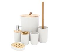 Anika Bathroom Accessory Set/Modern Bathroom Essentials Set/Includes Toothbrush Holder, Waste Bin, Toilet Brush, Cup, Soap Dish and Soap Dispenser (White)
