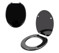 Anika Black Gloss Finish Toilet Seat, 43 x 37.5cm, Chrome Plated Hinges | Easy Installation, Moisture Resistant PVC Veneer, Easy Clean Bathroom Toilet Seat, Fits Most Standard Toilets, Modern Design