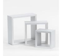 Anika Cubed Floating White Shelves, Set of 3, 9cm Depth, Wall Mounted | Bedroom, Kitchen, Living Room, Office, 3 Separate Sizes, Modern Design, Easy Installation, Multi-Functional Storage