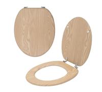Anika Toilet Seat/Chrome Plated Hinges/Easy Installation / 43cm x 37.5cm (Light Oak Effect)