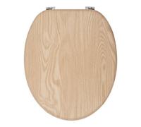 Anika Toilet Seat/Chrome Plated Hinges/Easy Installation / 43cm x 37.5cm (Light Oak Effect)