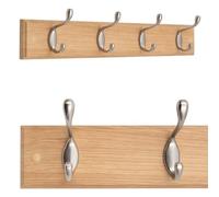 Anika Wall-Mounted Coat Rack Hallway Clothes Organiser with 4 Hooks/All Fixings Included / 47 x 7 cm (Oak)