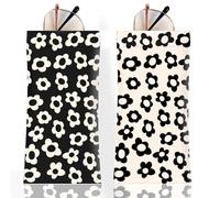 Anikathy 2Pcs Sunglass Eyeglass Glasses Case Soft PU Leather with Cleaning Cloth Cute Glasses Pouch Bag for Men Women Girs, Black and White Flower, One Size