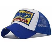 AniKigu Baseball Mesh Cap Patch New York Vintage Cotton Snapback Big Distressed Trucker Hat Hip-Pop, Blue