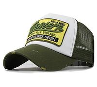 AniKigu Baseball Mesh Cap Patch New York Vintage Cotton Snapback Big Distressed Trucker Hat Hip-Pop, Green